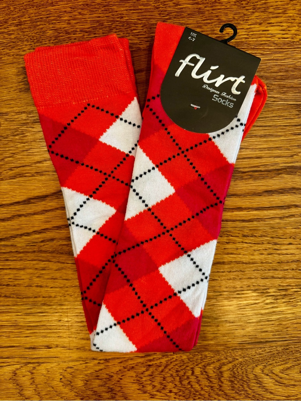 NWT Flirt Pink, Orange, and White Argyle Knee High Socks